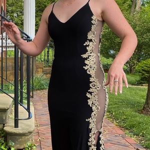 Macy’s Black and Gold Embellished Prom Dress